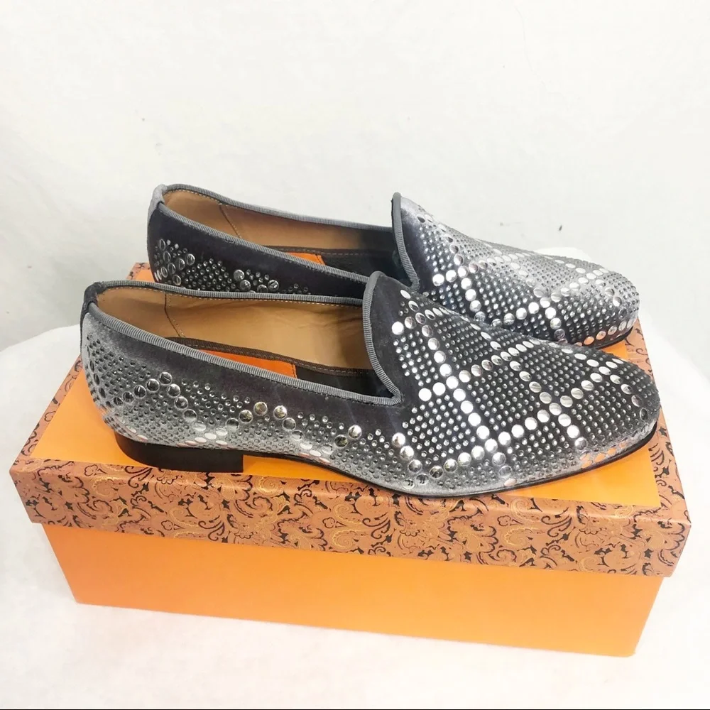 NEW Tallia Mens Claudio Diamond Suede Slip On Loafers, Size 8, Gray Silver
